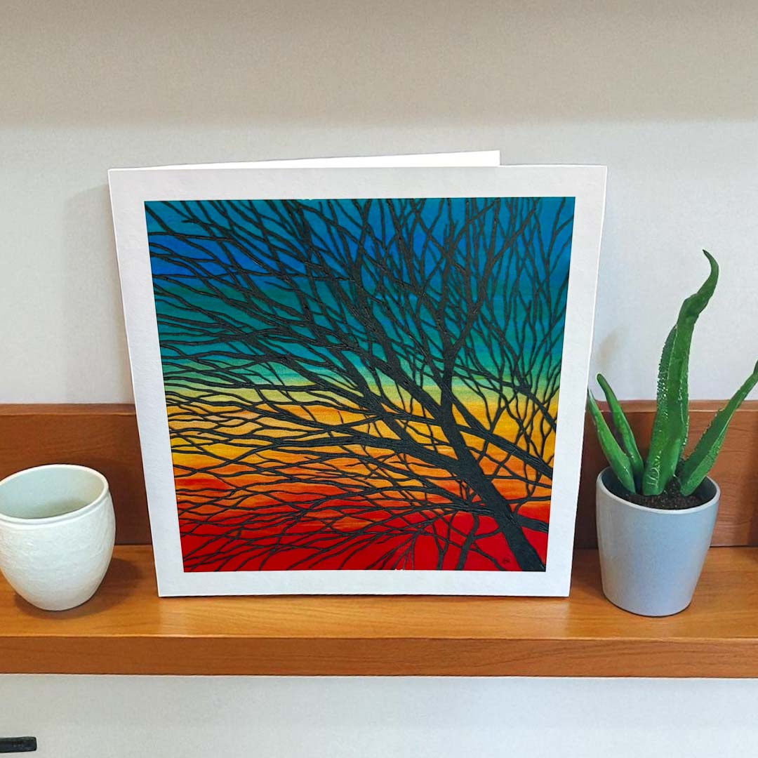 Sunset Tree Square Greeting Card - Sarah Jane Nicholls_Just Makers