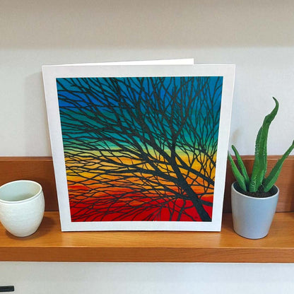 Sunset Tree Square Greeting Card - Sarah Jane Nicholls - Just Makers Sarah Jane Nicholls
