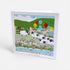 Greeting card with sheep and balloons design on a white background