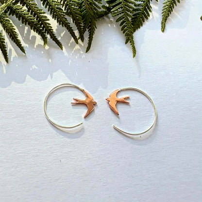 Swallow Ear Hoop Copper Earrings - Frances Greenwood_Just Makers