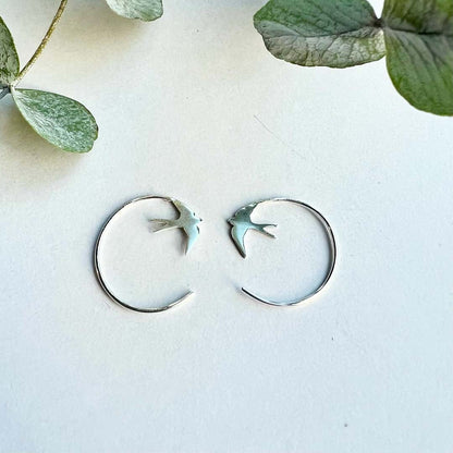 Swallow Ear Hoop Silver Earrings - Frances Greenwood_Just Makers
