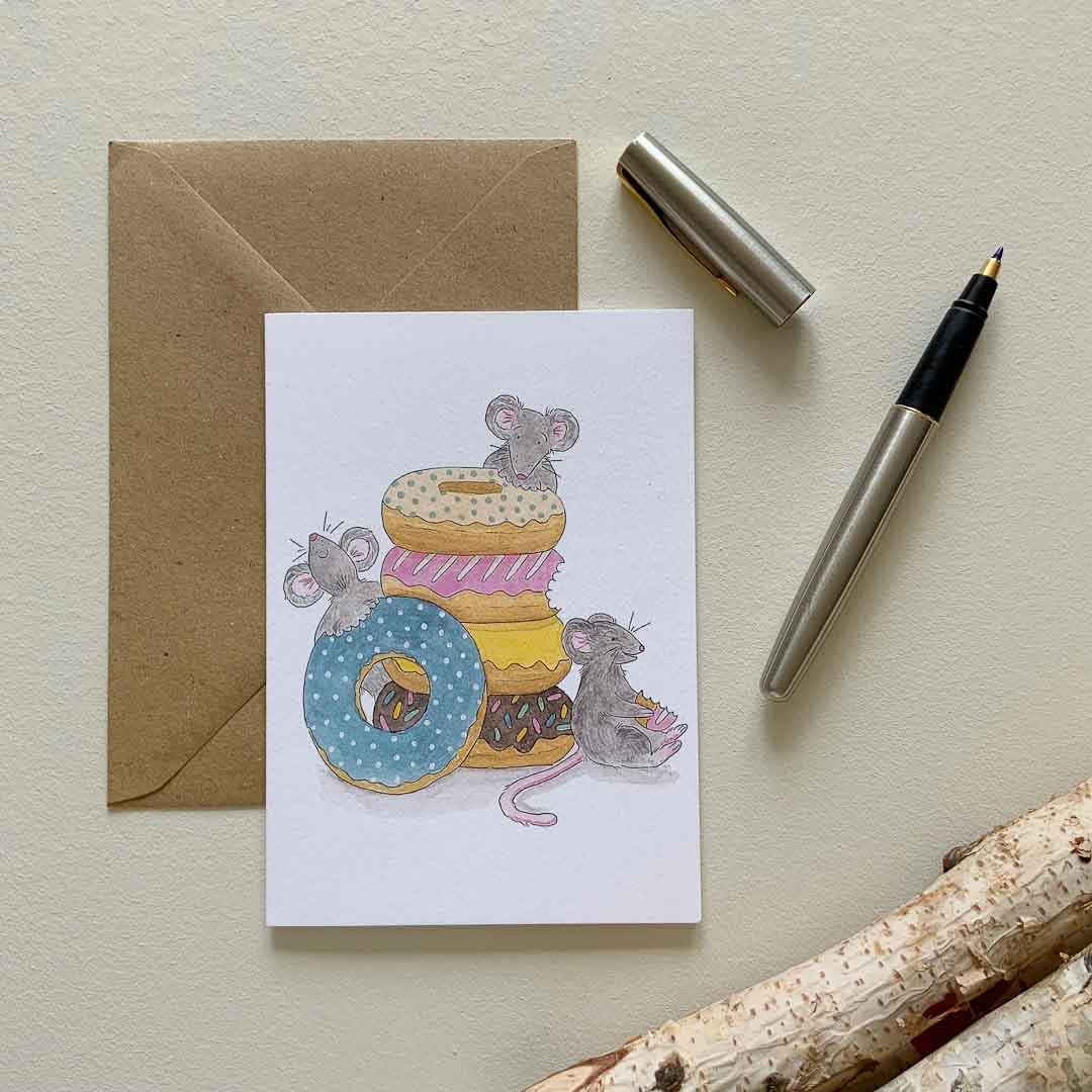 Sweet Whiskers and Delightful Doughnuts Card - Bramble Wood and Co_Just Makers