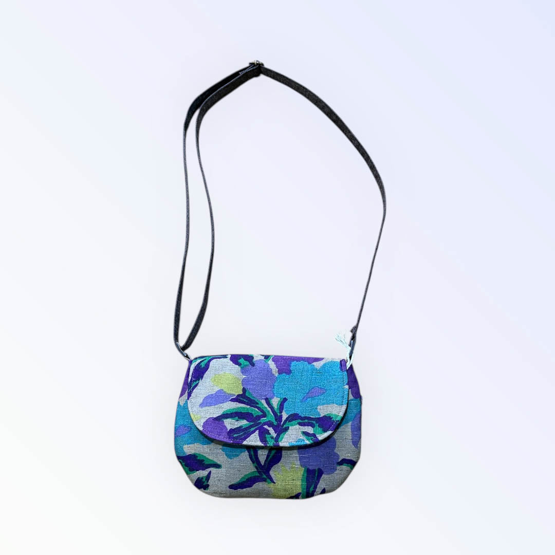 Teal and Purple Silk Crescent Handbag - Amanda Scott_Just Makers