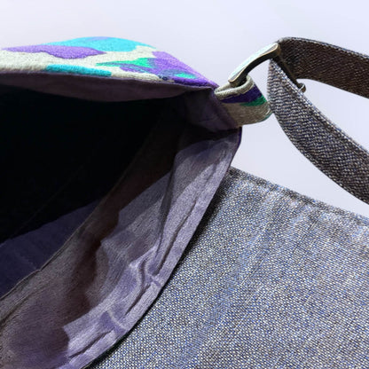 Teal and Purple Silk Crescent Handbag - Amanda Scott_Just Makers