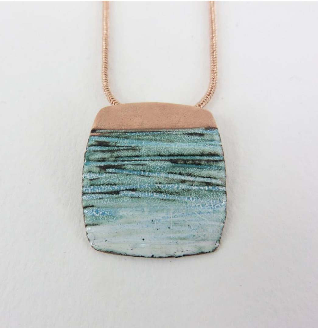 Textured Enamel and Copper White and Blue Pendant by 830 Degrees_Just Makers