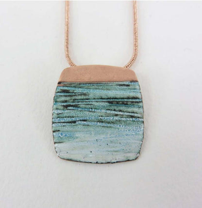 Textured Enamel and Copper White and Blue Pendant by 830 Degrees_Just Makers