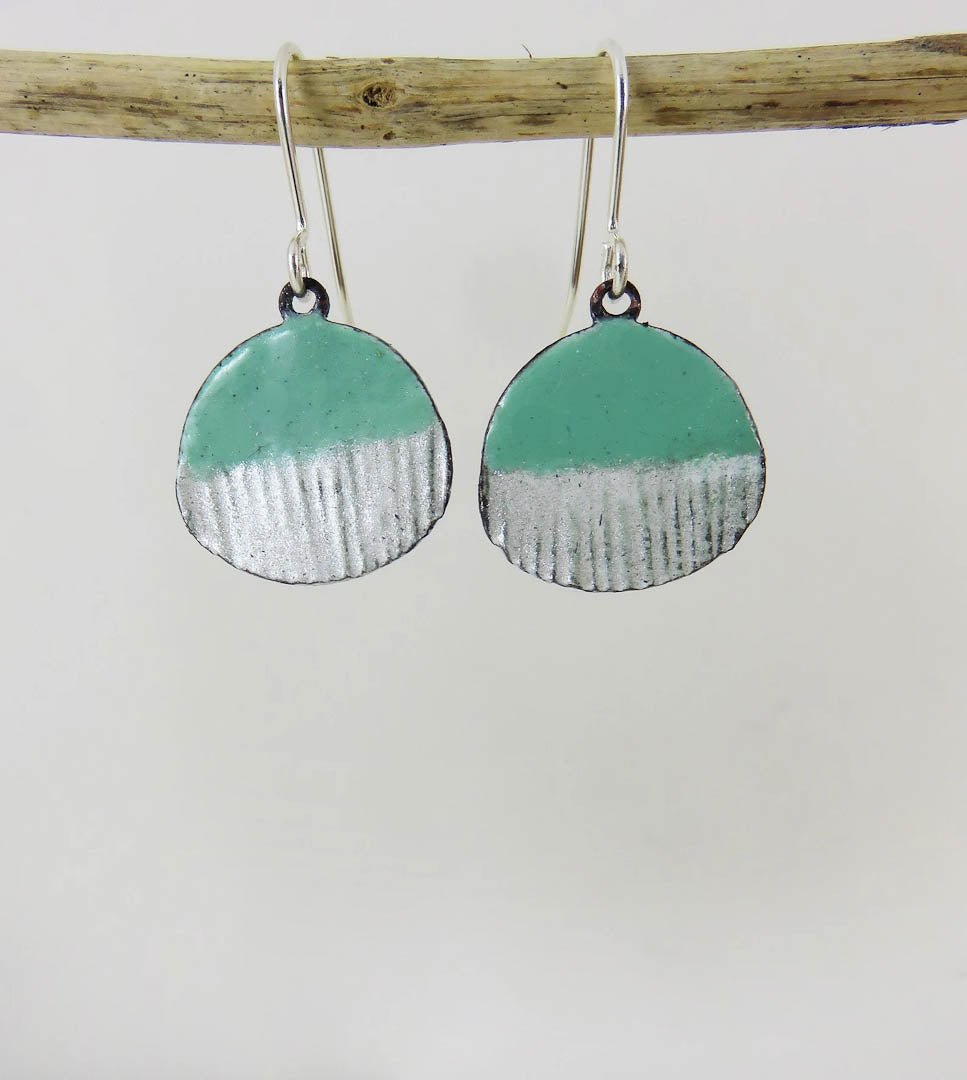 Textured Green &amp; White Enamel Drop Earrings by 830 Degrees - Just Makers 830 Degrees