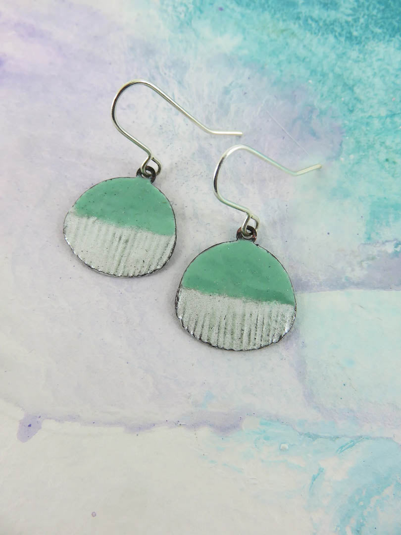 Textured Green &amp; White Enamel Drop Earrings by 830 Degrees_Just Makers