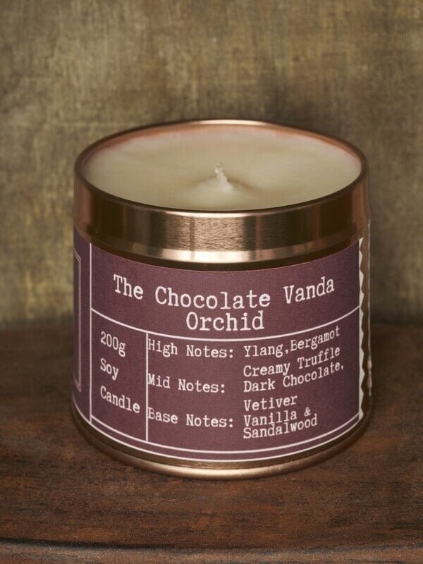 The Chocolate Vanda Orchid Gold Tin Candle - Kandlers Table - Just Makers The Kandlers Table