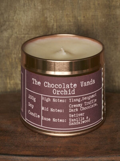 The Chocolate Vanda Orchid Gold Tin Candle - Kandlers Table_Just Makers