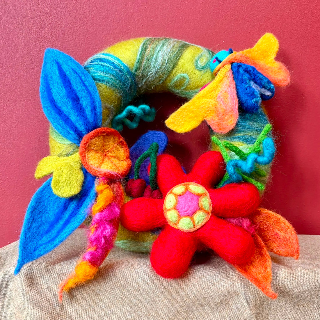 The Poppy and Beetle Needle Felted Wreath - Felts by Hannah_Just Makers