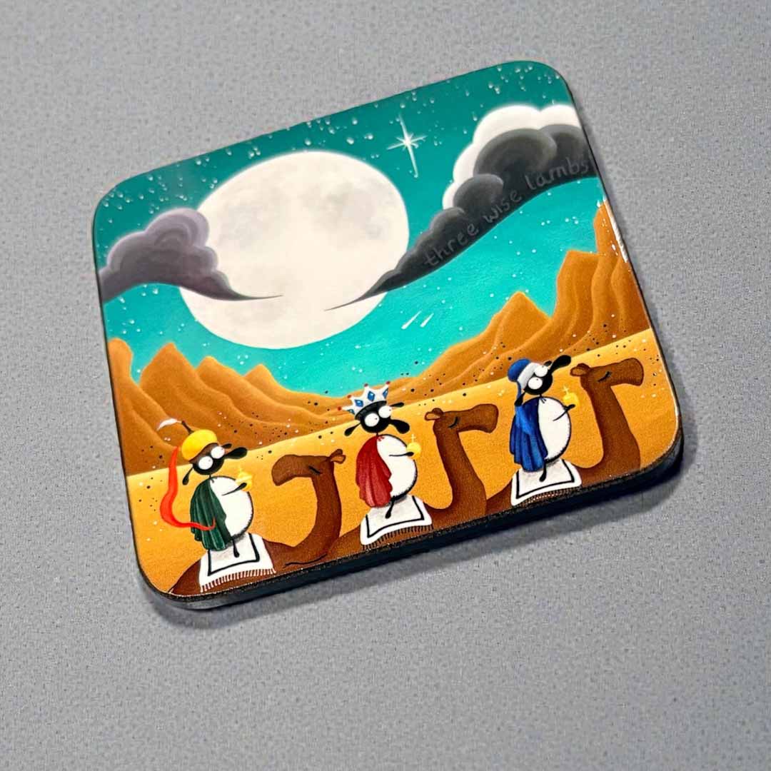 Three Wise Lambs Coaster - Mervyn Tay Art_Just Makers