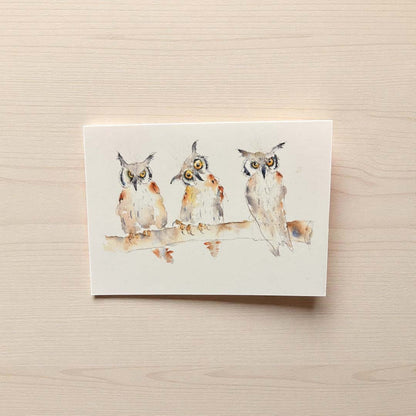 Three Wise Owls Greeting Card - Tim Gomersall Art_Just Makers