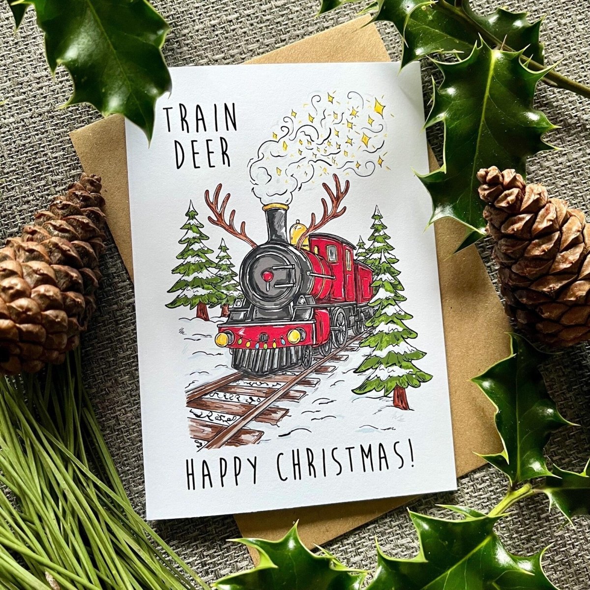 Train - Deer Christmas Card - HD Designs - Just Makers HD Designs