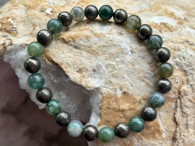 Tree Moss Agate and Pyrite Men&
