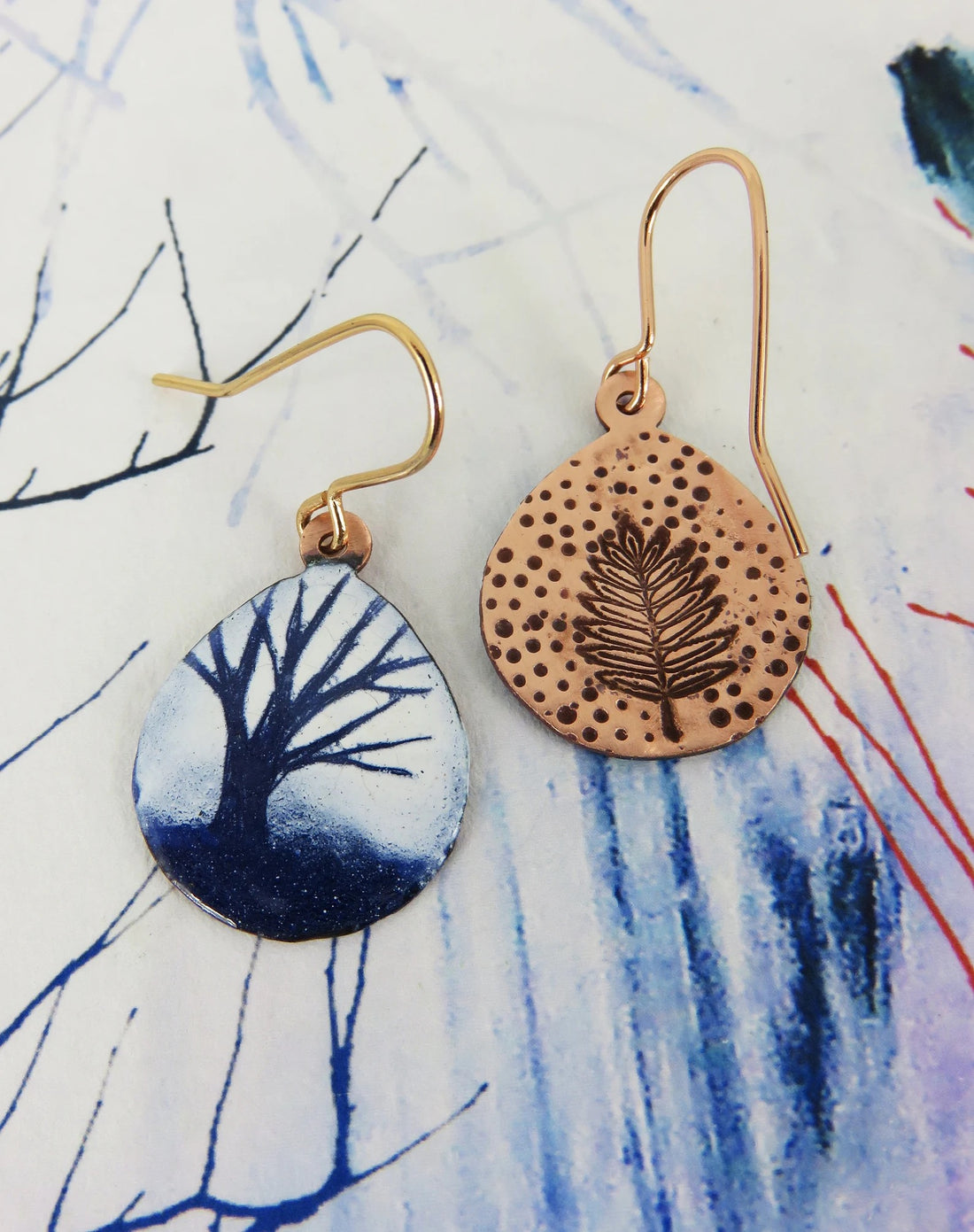 Tree Teardrop Enamelled Earrings - 830 Degrees_Just Makers