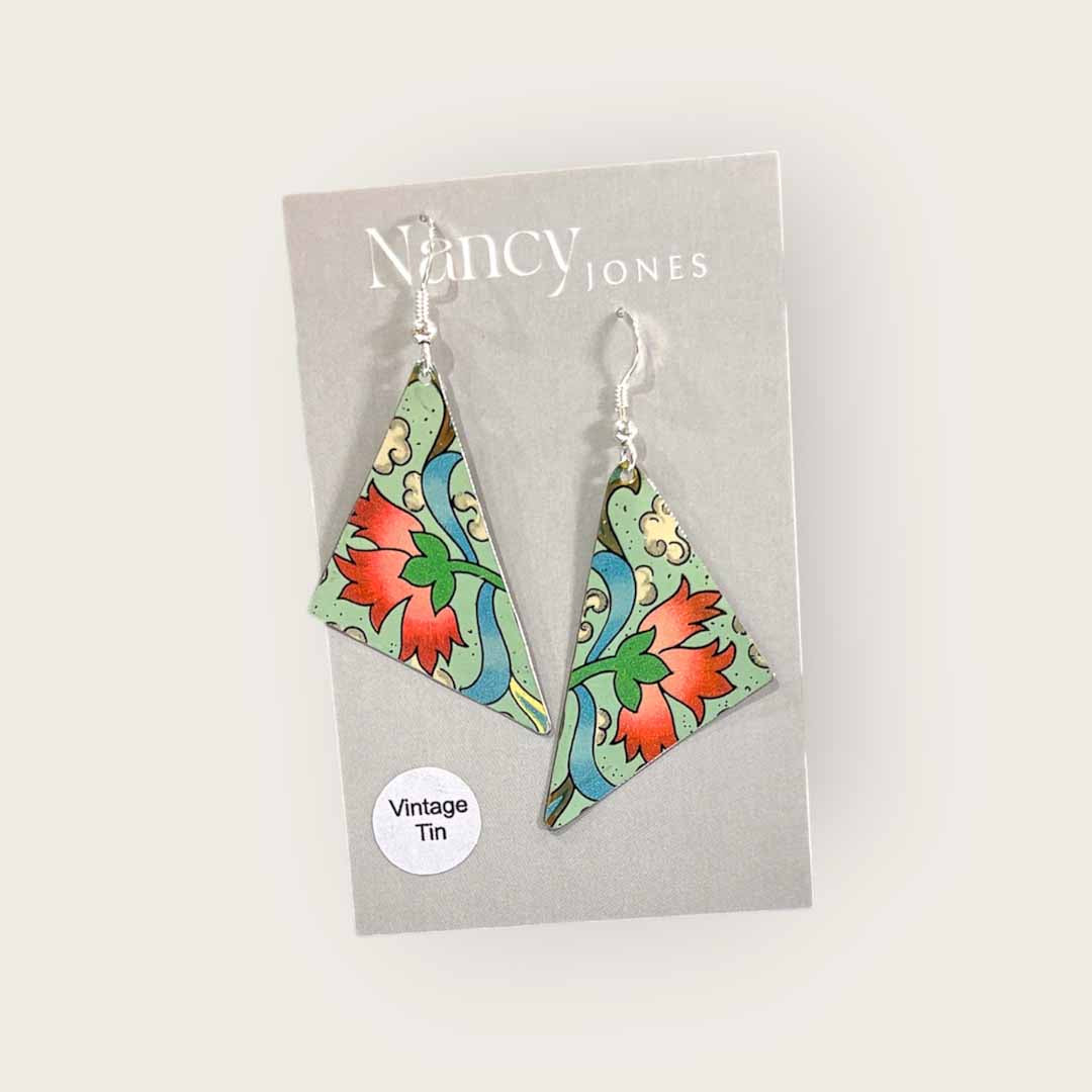 Vintage Red Flower Triangle Earrings - Nancy Jones_Just Makers