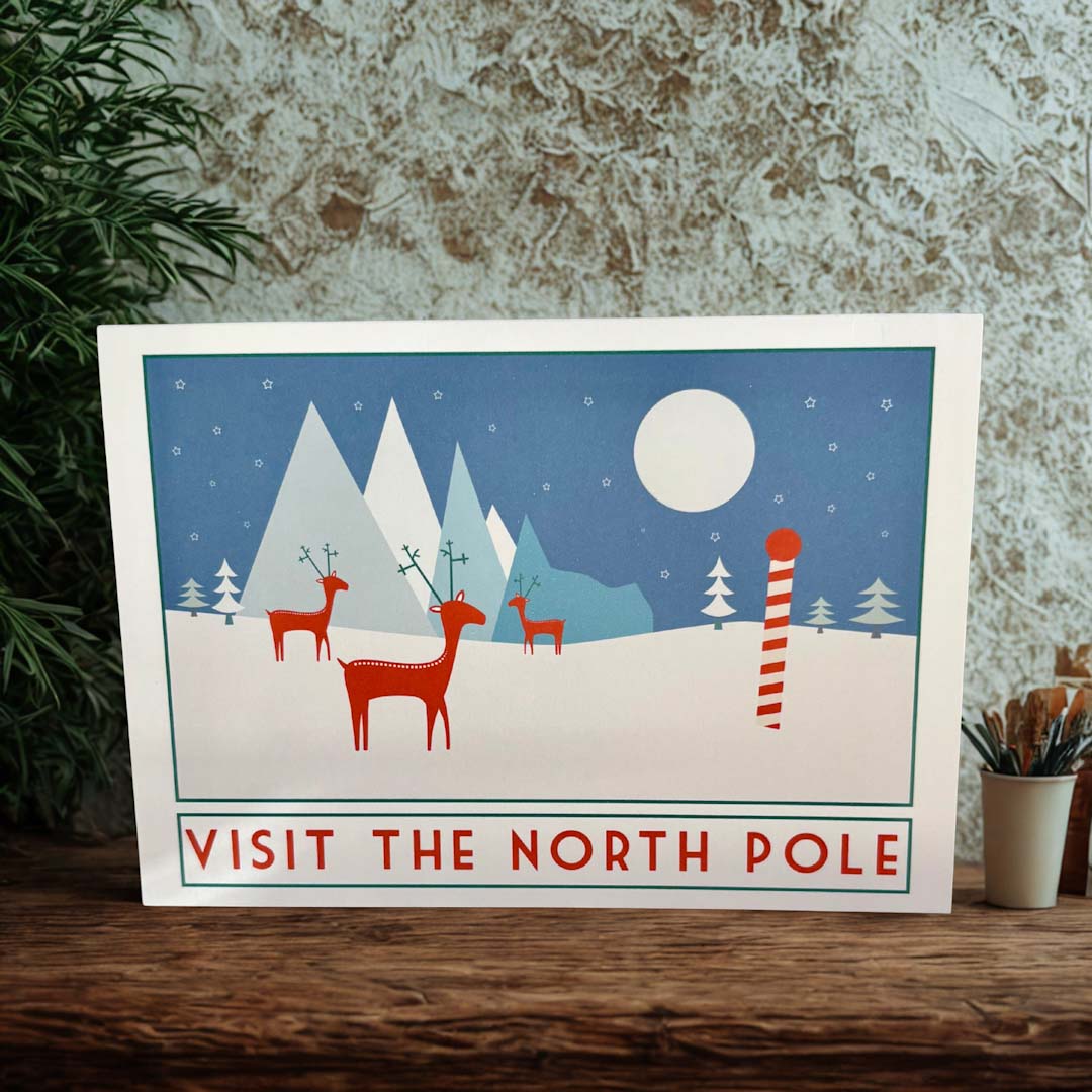 Visit the North Pole Travel Poster Christmas Card - Sweetpea and Rascal_Just Makers