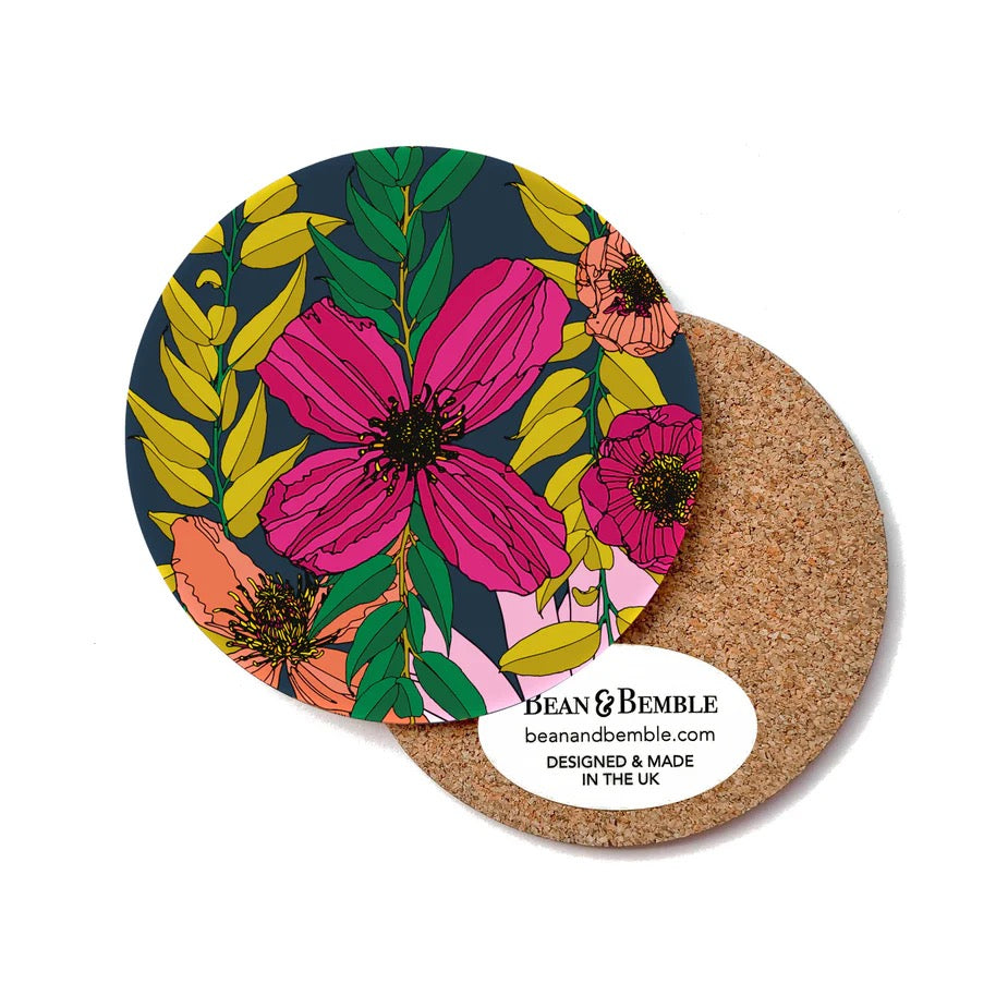 Vivid Garden Blooms Navy Coaster - Bean and Bemble_Just Makers