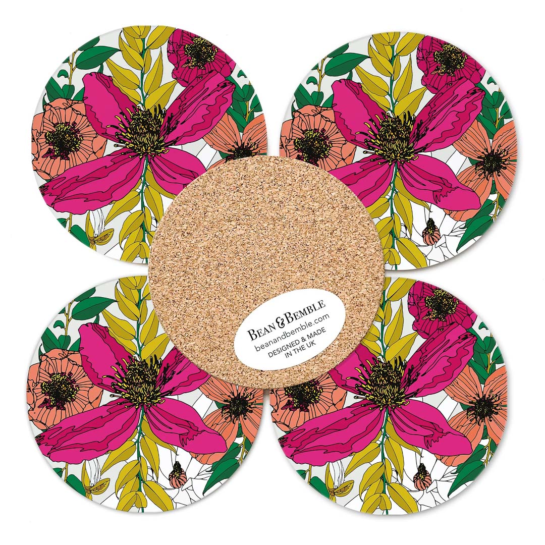 Vivid Garden Blooms Set of Four Coasters - Bean and Bemble_Just Makers