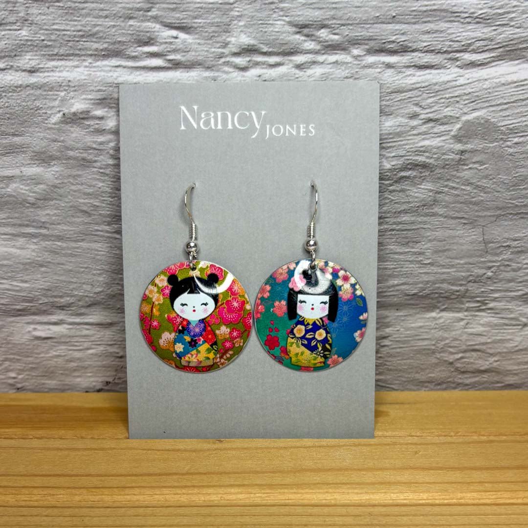 Washi Doll Disc Earrings - Nancy Jones - Just Makers Nancy Jones Jewellery