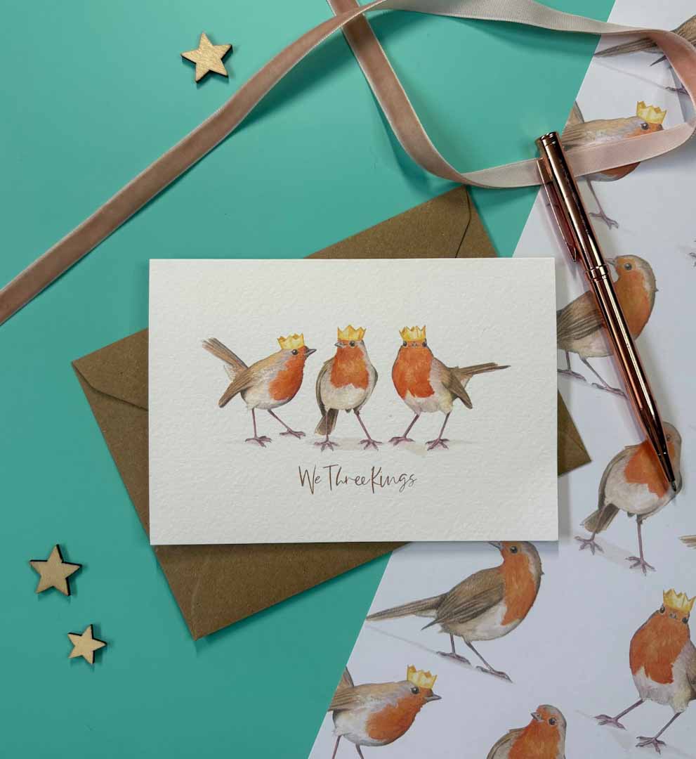 We Three Kings Robin Card by Antonia Illustration_Just Makers