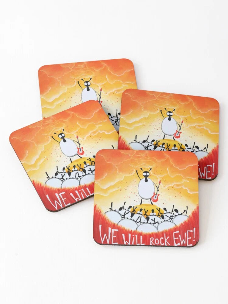 We Will Rock Ewe Coaster - Mervyn Tay Art_Just Makers