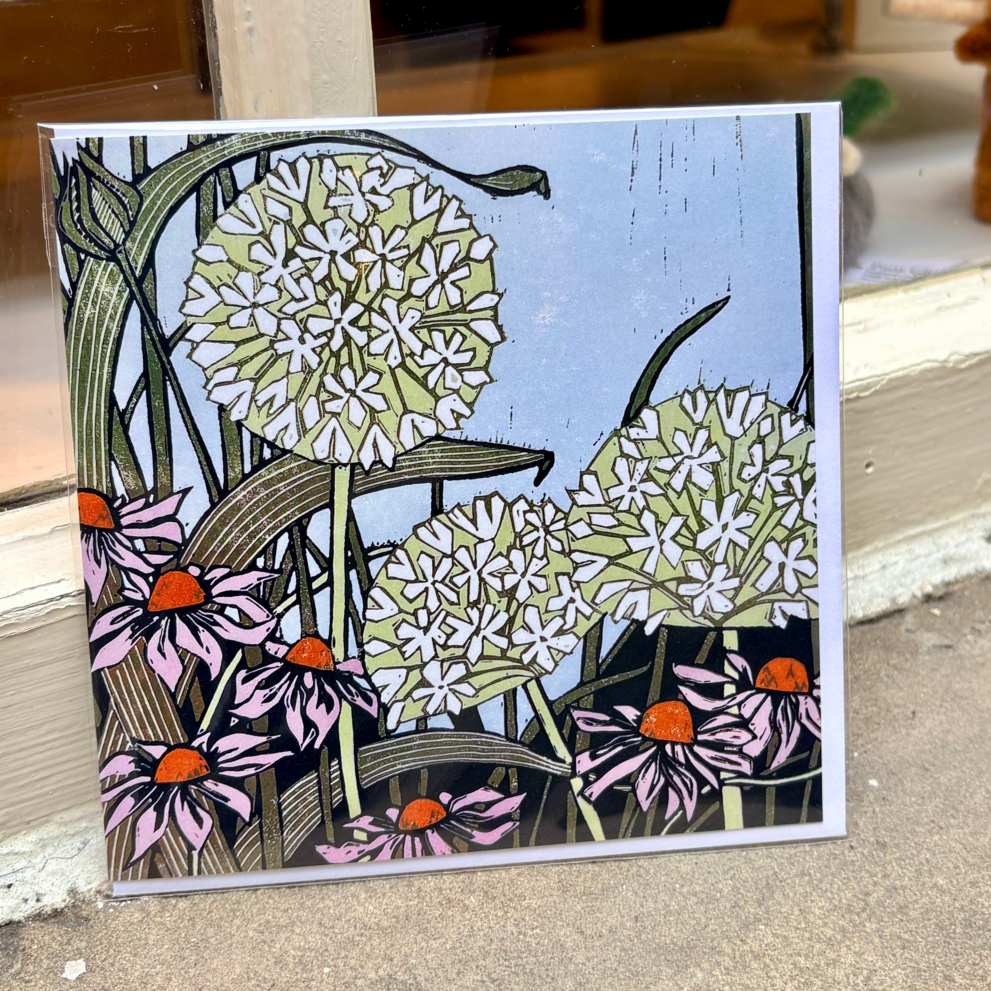 White Alliums and Echinacea Greeting Card - Rachel Knowles_Just Makers