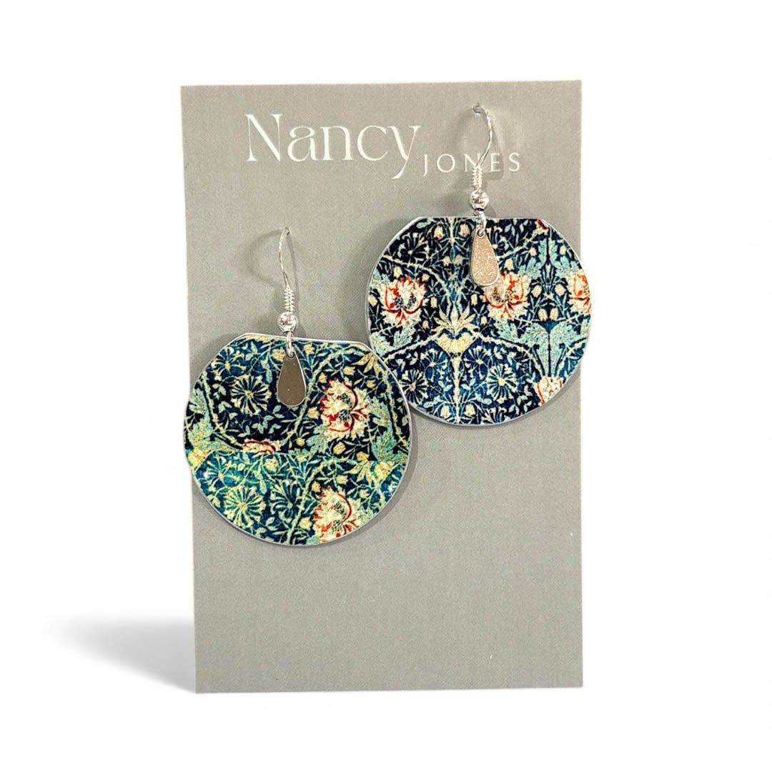 William Morris Pale Green Flower Earrings - Nancy Jones - Just Makers Nancy Jones Jewellery