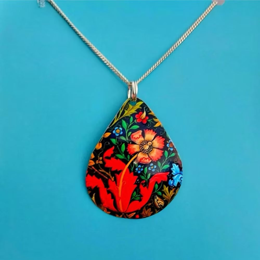 William Morris Red Flower Tear Necklace - Nancy Jones_Just Makers