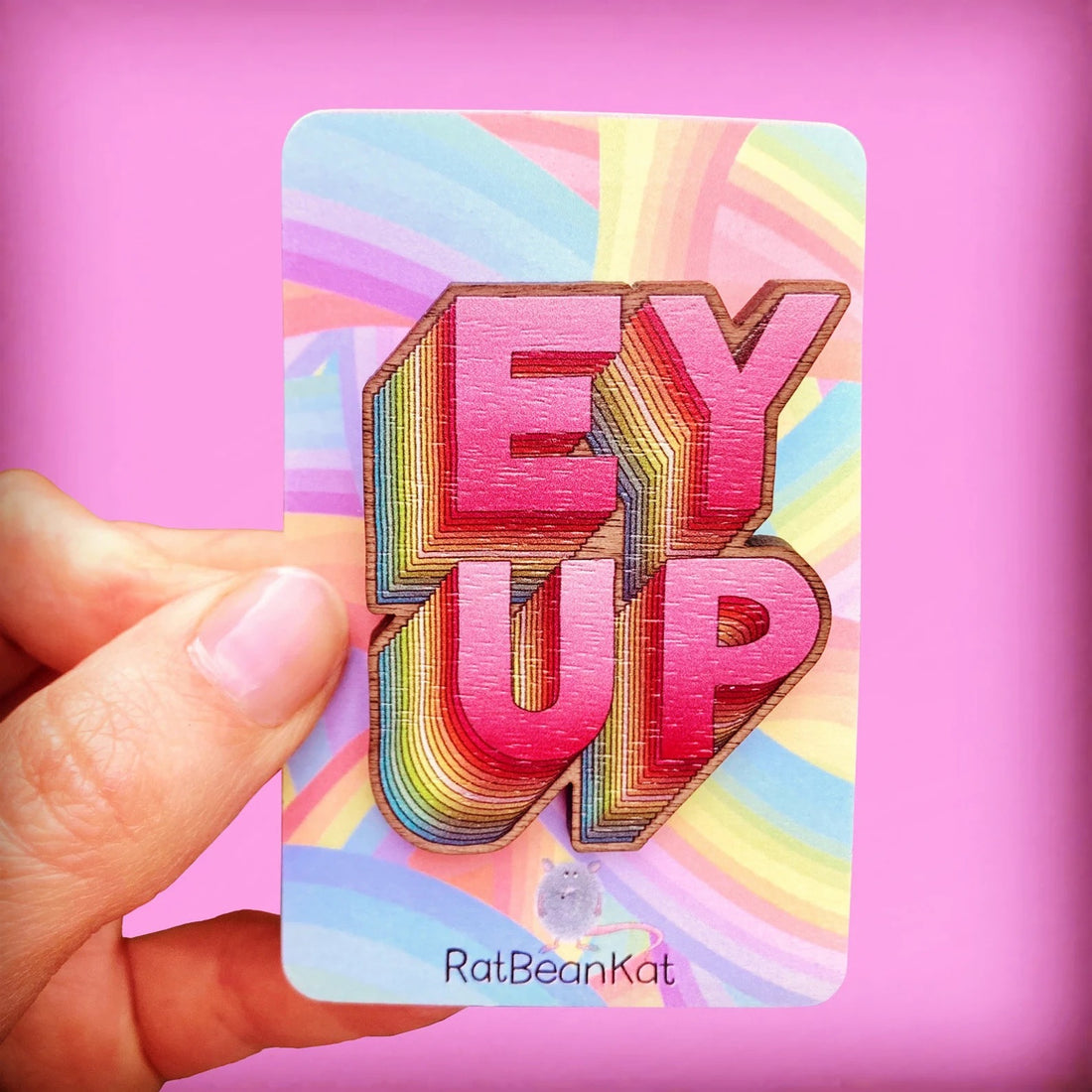 Wooden Ey Up Brooch - Rat Bean Kat_Just Makers