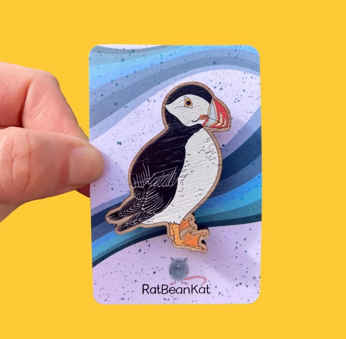 Wooden Puffin Brooch - Rat Bean Kat - Just Makers Rat Bean Kat