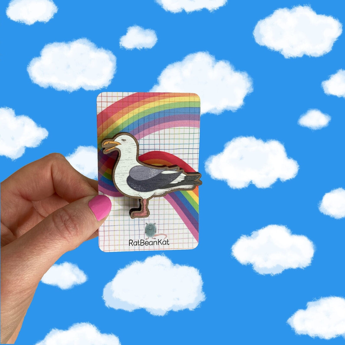 Wooden Seagull Brooch - Rat Bean Kat_Just Makers