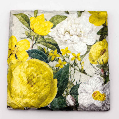 Yellow Floral Coaster Slate - Sarah Tustin_Just Makers