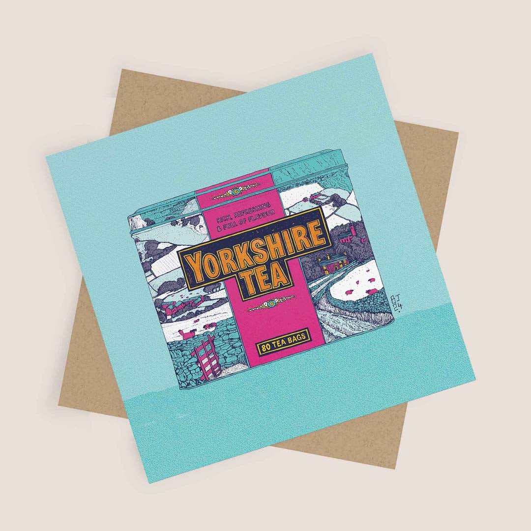 Yorkshire Tea Blue Greeting Card - Bejojo Art - Just Makers Bejojo Art
