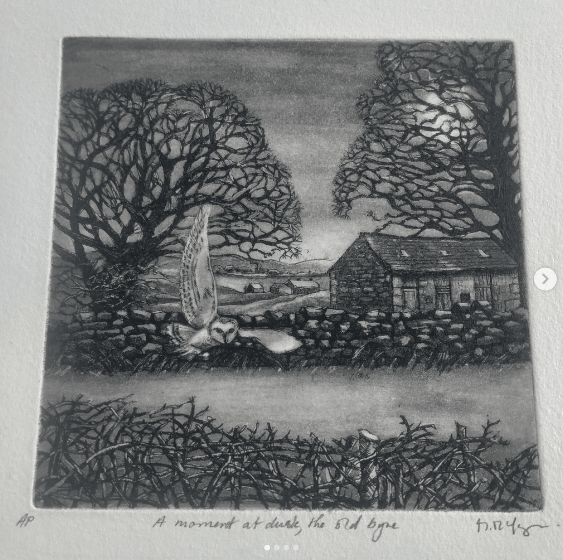 A Moment at Dusk, the Old Byre Framed Etching - Moira Mctague_Just Makers