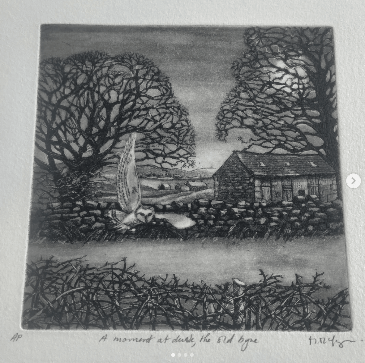 A Moment at Dusk, the Old Byre Framed Etching - Moira Mctague_Just Makers