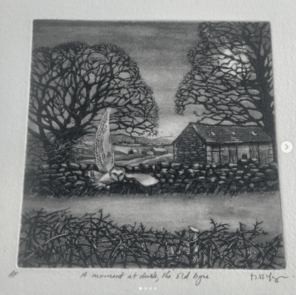 A Moment at Dusk, the Old Byre Framed Etching - Moira Mctague_Just Makers