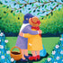 Two people hugging under a tree with flowers and greenery around