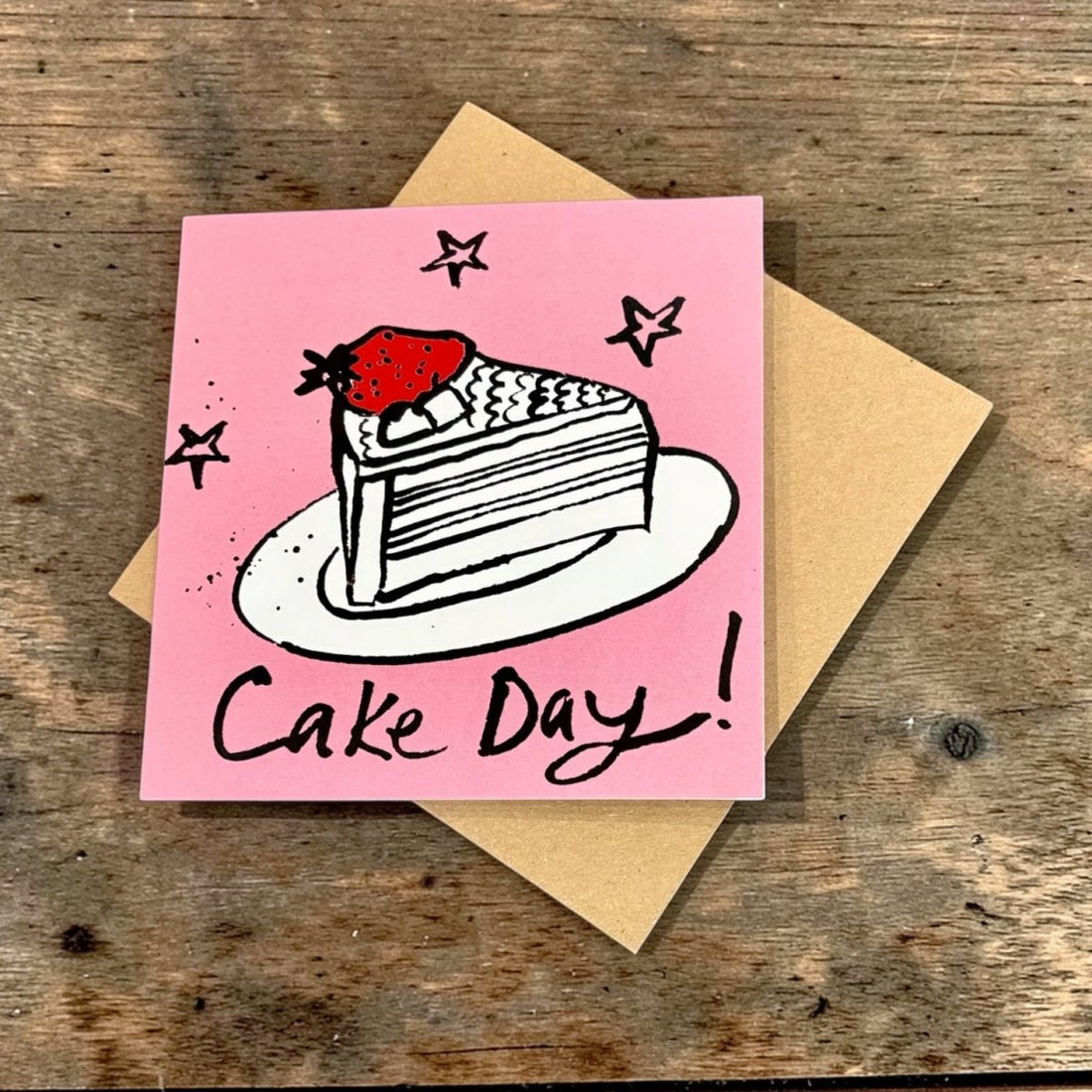 Greeting card with cake illustration and &