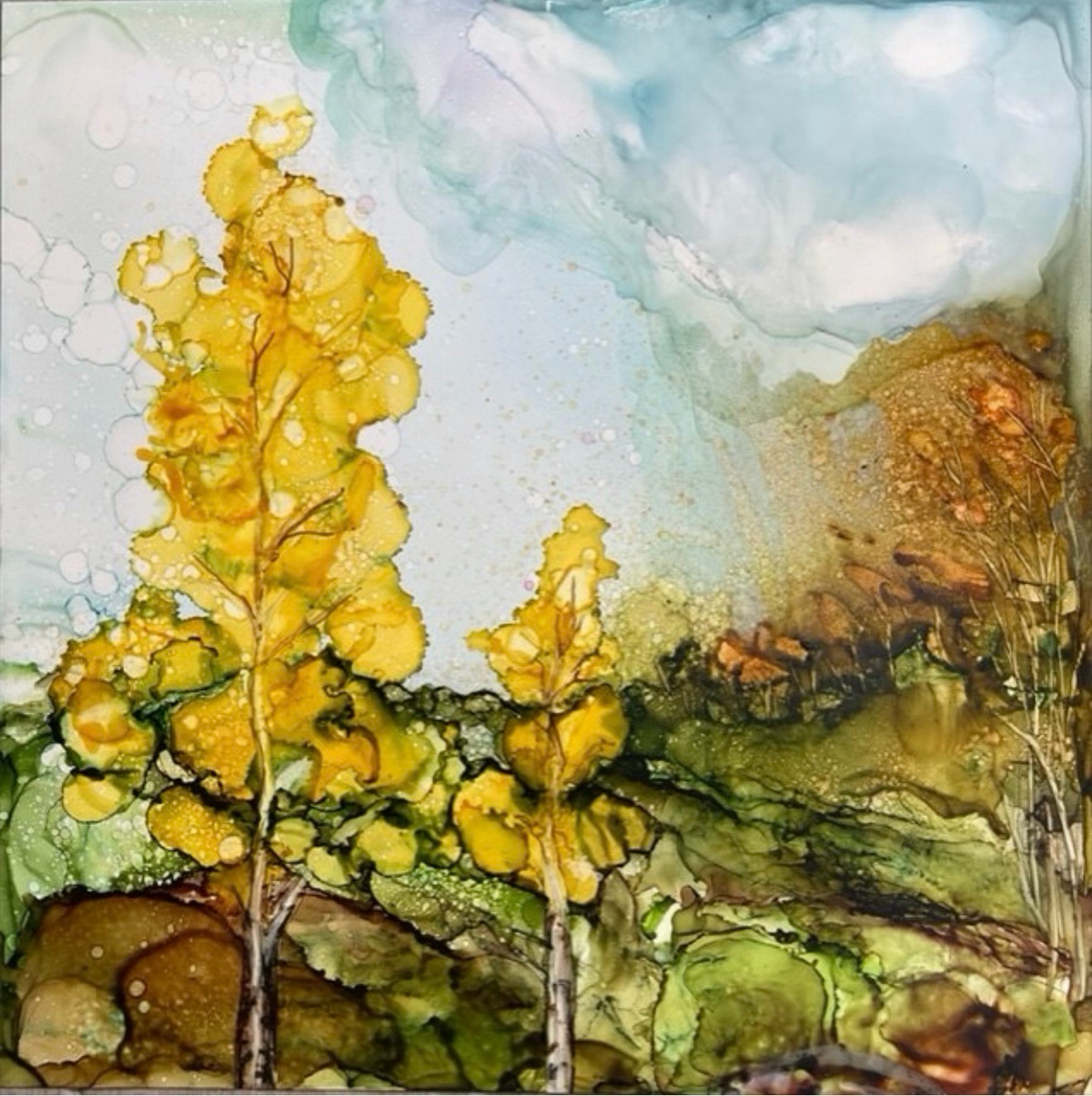 Autumn Gold alcohol ink painting by Minu Achrekar