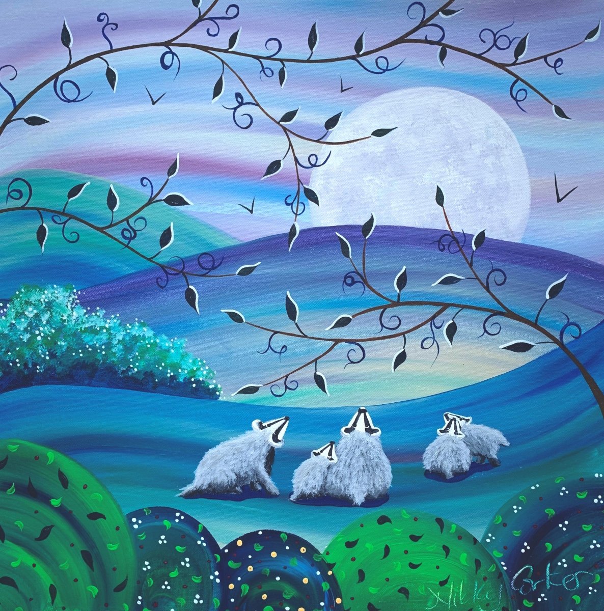 Badgers Moon Mounted Print - Nikky Corker_Just Makers