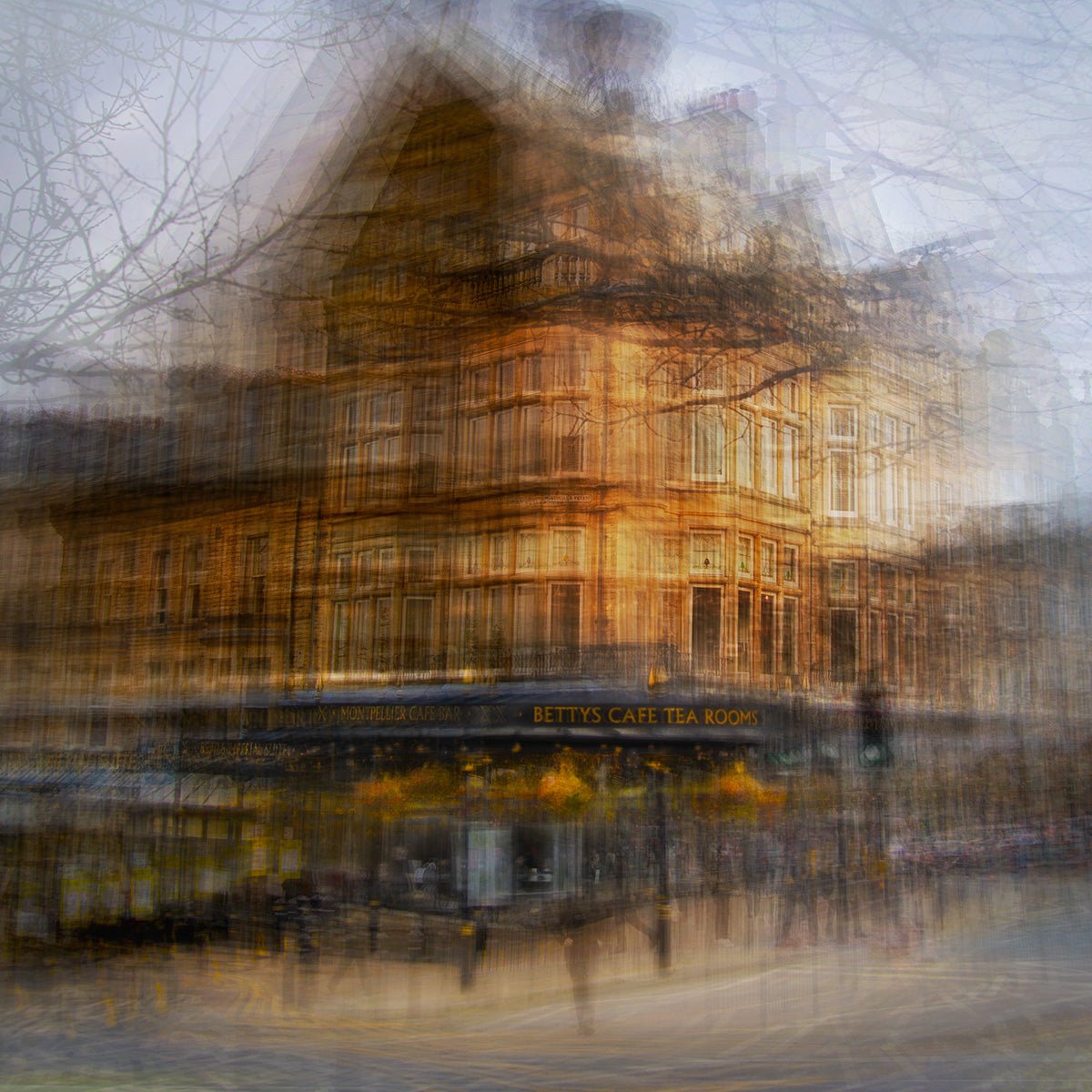 Reflective surface showing a building with &