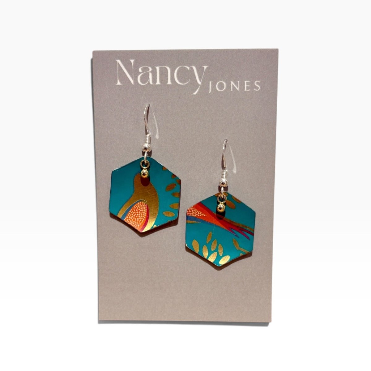 Bird Gold Drop Earrings Green - Nancy Jones_Just Makers