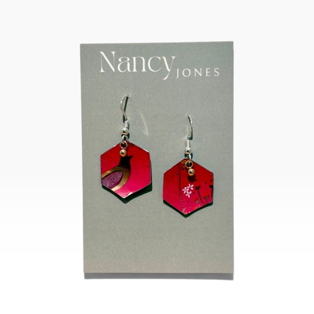 Bird Gold Drop Earrings Pink - Nancy Jones_Just Makers