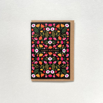 Black Folk Floral Birthday Card - Maggie Magoo Designs_Just Makers