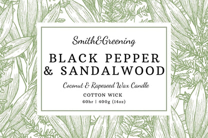 Black Pepper and Sandalwood Extra Large Candle - Smith and Greening - Just Makers Smith and Greening