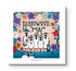 A square art print featuring the band Bleatwood Mac with cartoon sheep playing instruments, surrounded by colorful flowers, shown on a white background with a drop shadow.