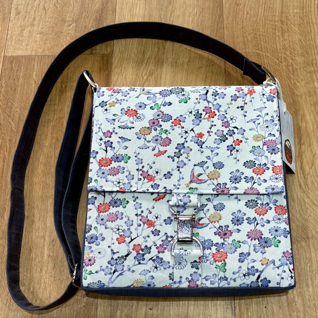 Blue Floral Print Kimono Silk Handbag - Amanda Scott_Just Makers