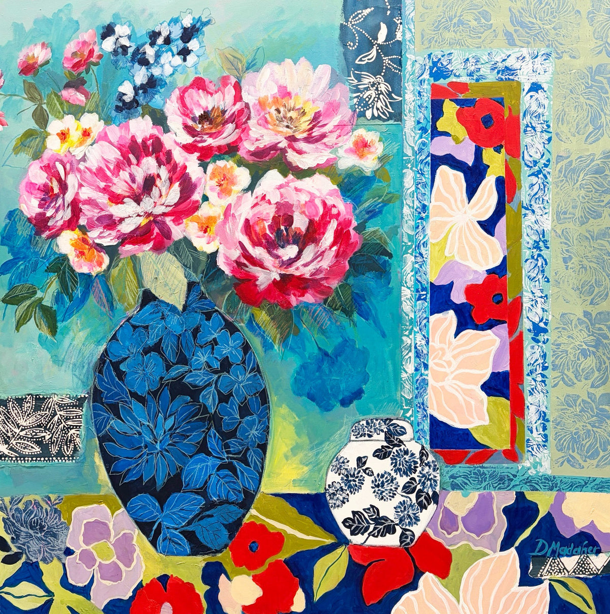 Blue Vase original mixed media painting by Davinder Madaher